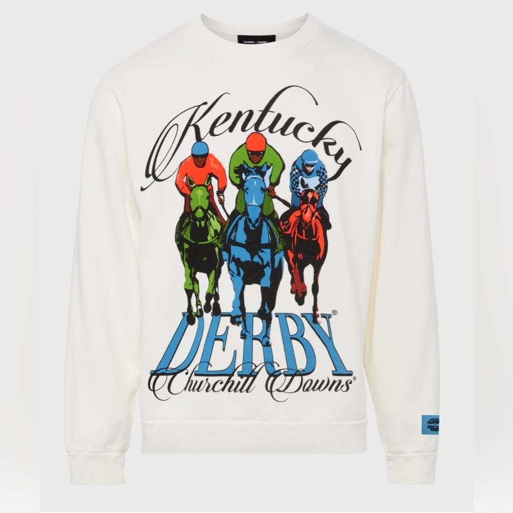 NWT Homme +Femme Churchill Downs Kentucky Derby Crewneck Cream Sweatshirt M
